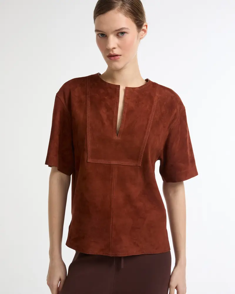 Blouse à manches courtes en cuir d'agneau double face