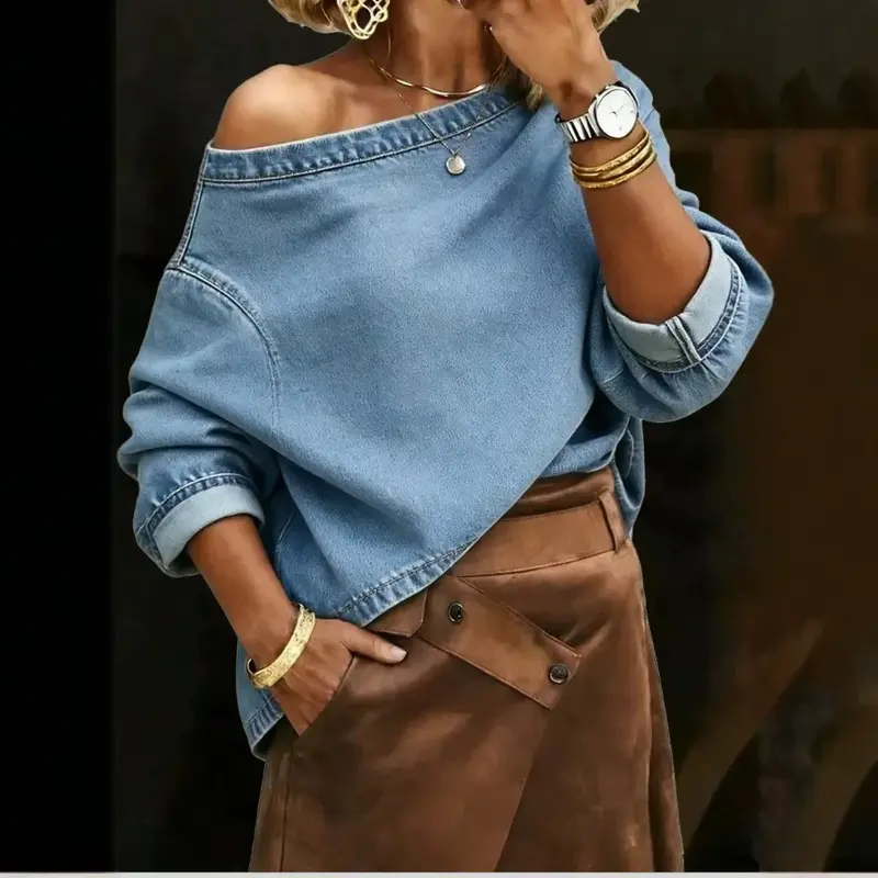 Blouse femme bleue à manches longues – Coupe ample