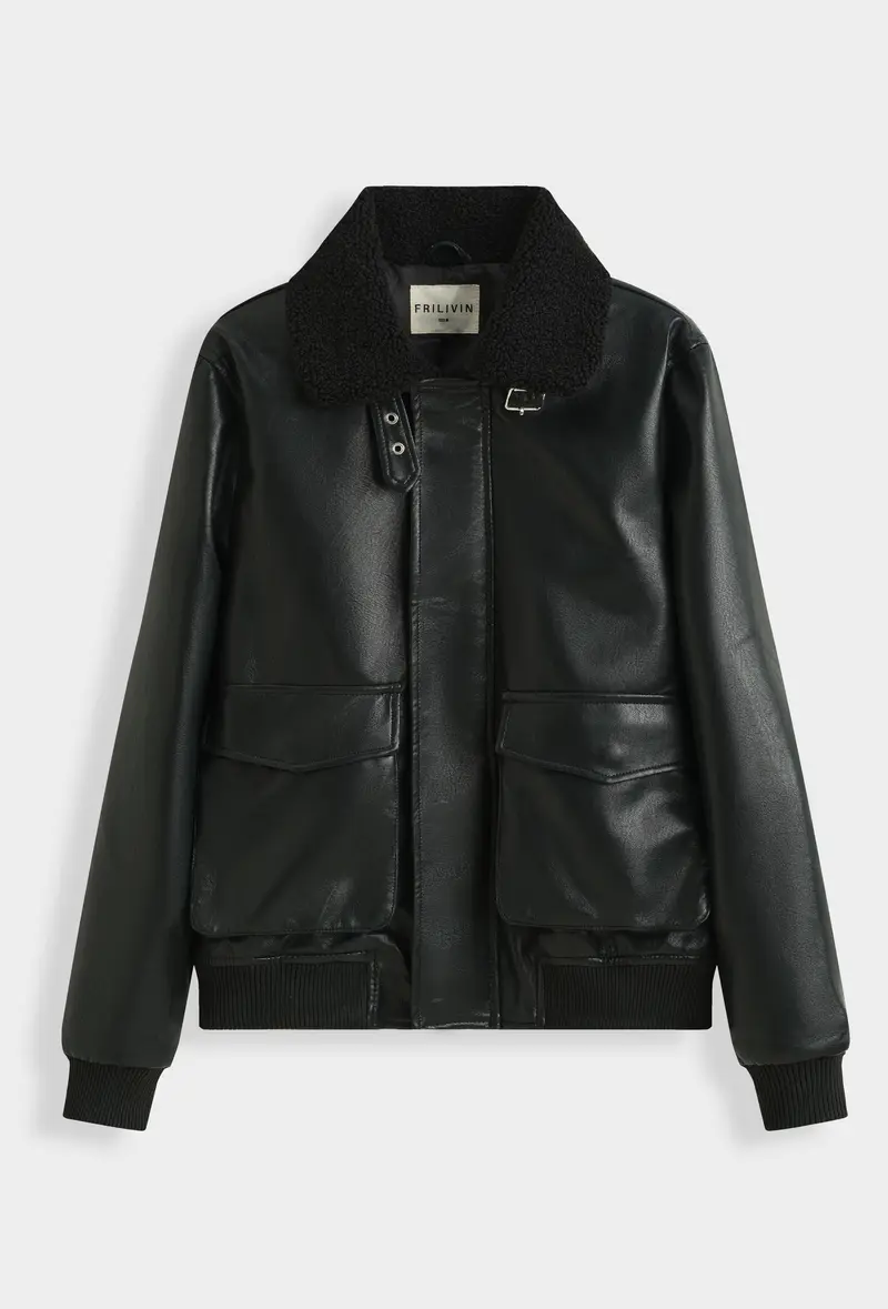 Blouson Aviateur Simili Cuir Col Sherpa