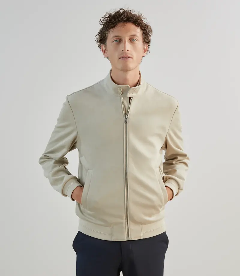 Blouson col montant en suède écru