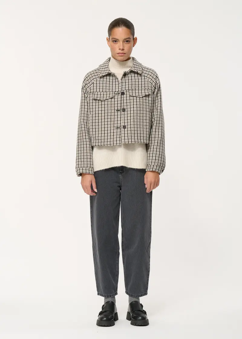 Blouson court oversize à motif pied-de-poule