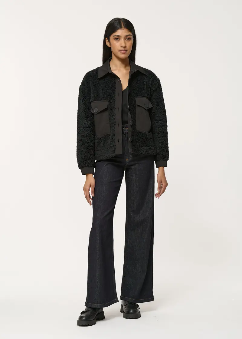 Blouson droit et court noir bi-matière