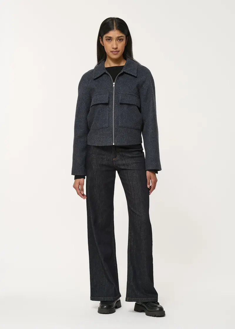 Blouson droit gris anthracite en lainage