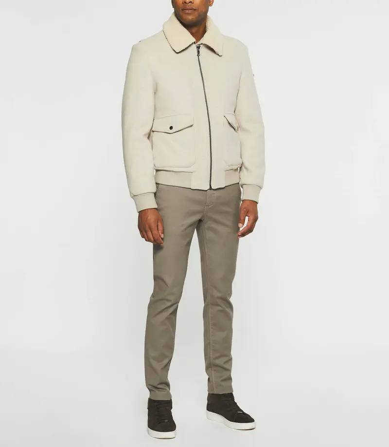 Blouson en laine à col amovible mastic MATHIAS