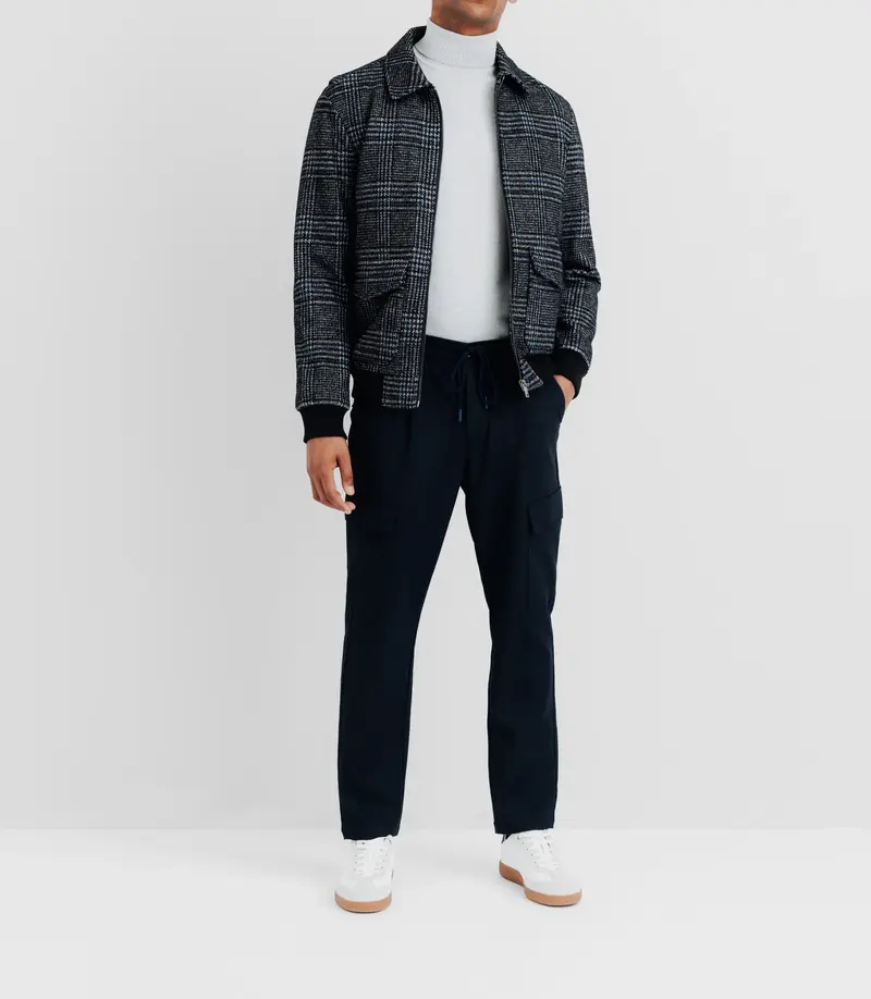 Blouson en laine col chemise marine