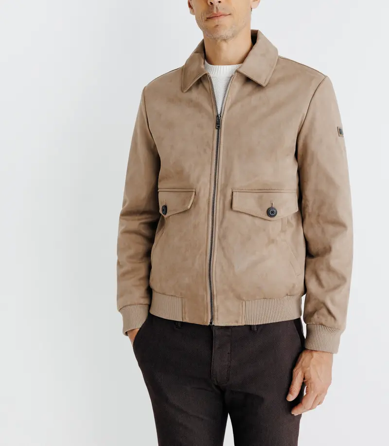 Blouson en suède taupe