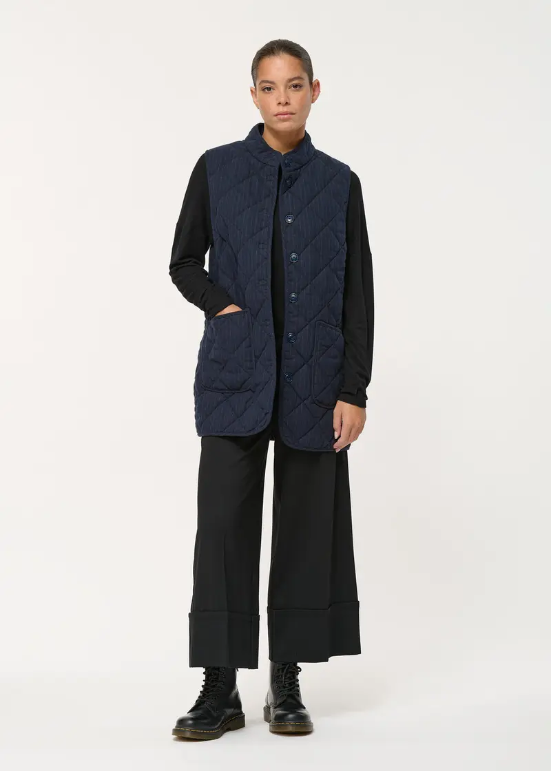 Blouson matelassé bleu marine sans manches et col montant