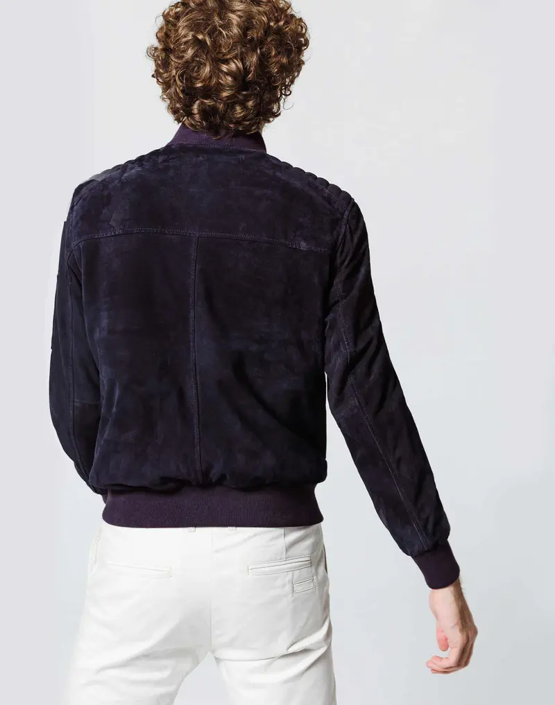 Blouson teddy en cuir marine "Alan 1"