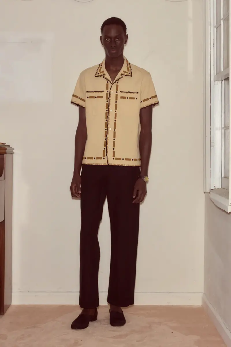 Bode Beaded Ryegrass Short Sleeve Shirt