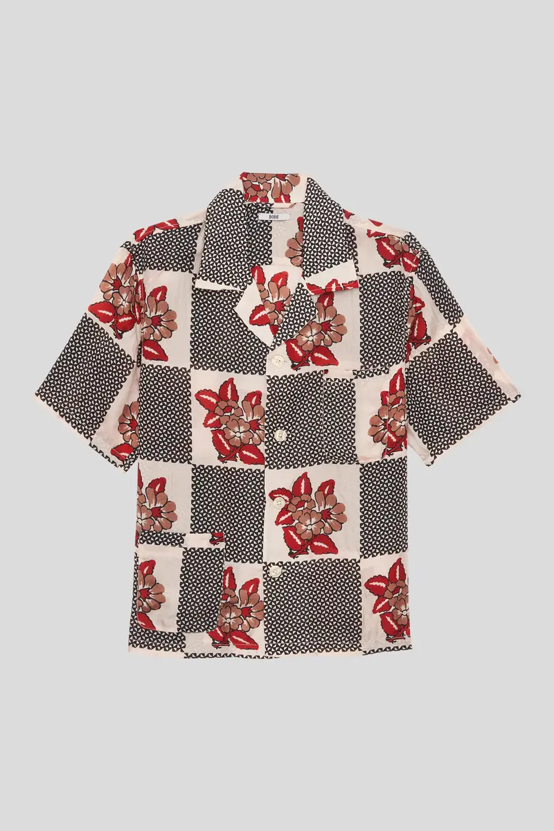 Bode Checker Bloom Short Sleeves Shirt Black Multi