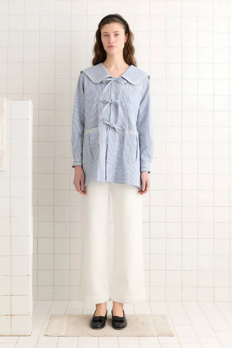 Bode Club Stripe Sailor Coat - Blue/White