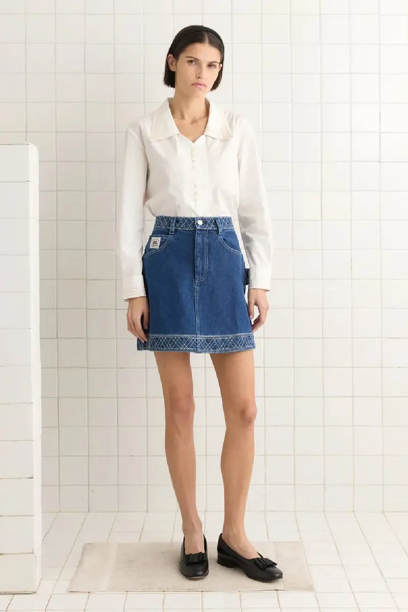 Bode Embroidered Denim Skirt