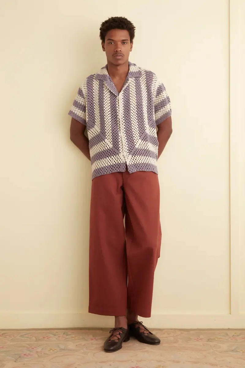 Bode Flagship Crochet Shirt Lavender/Cream