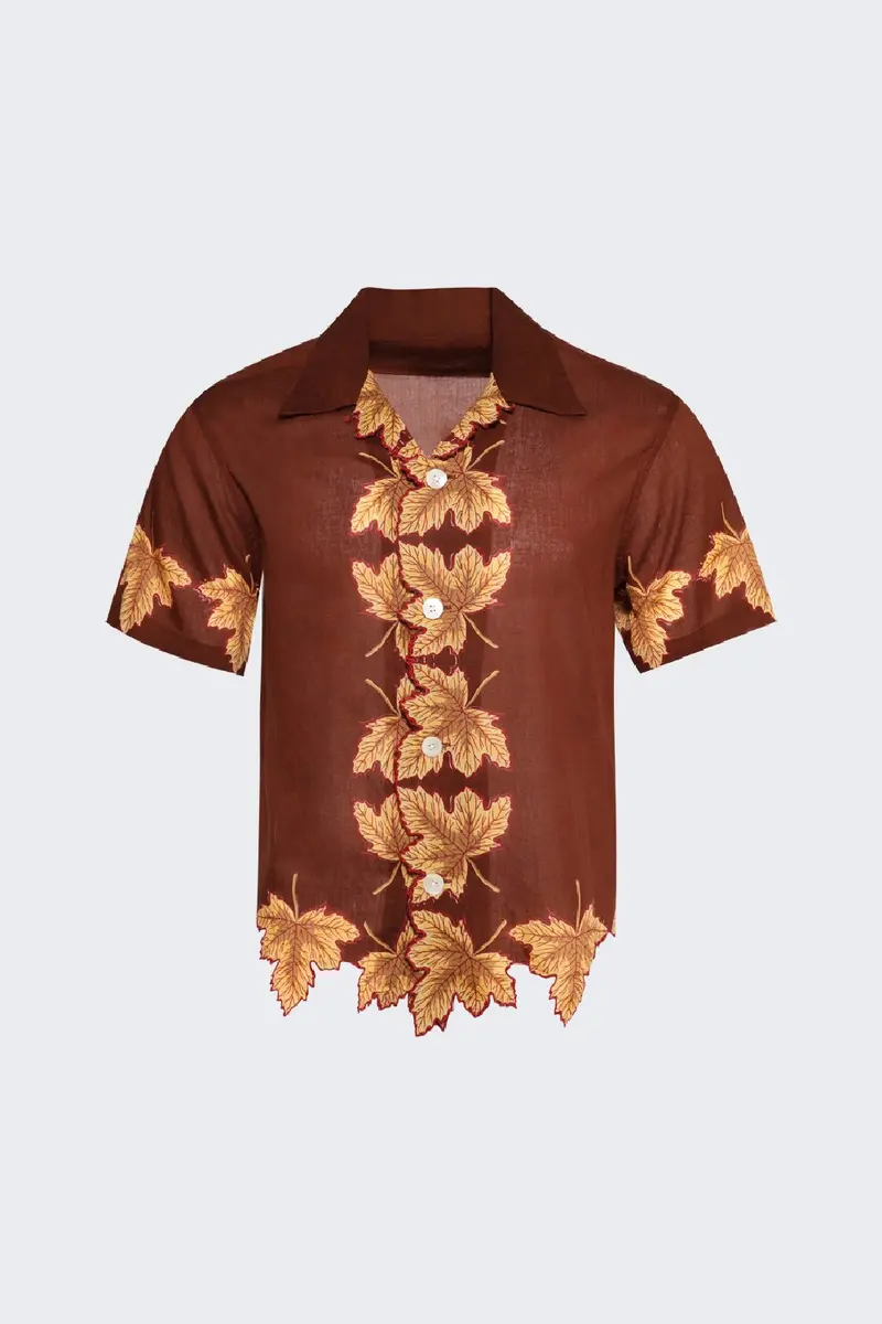 Bode Harvest Floor Short Sleeve Shirt Auburn