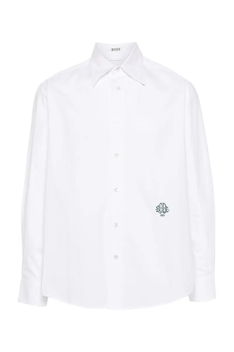 Bode Monogrammed Poplin Shirt White