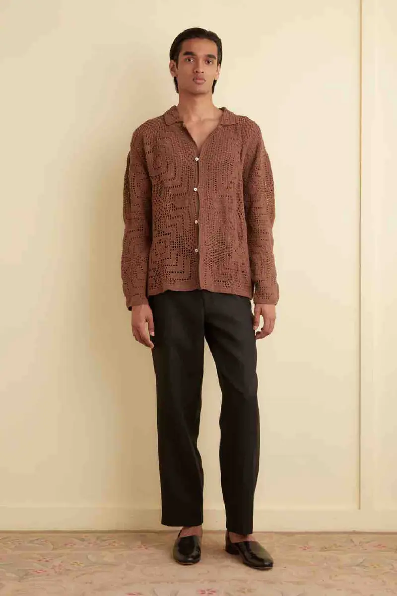 Bode Overdye Crochet Shirt Brown