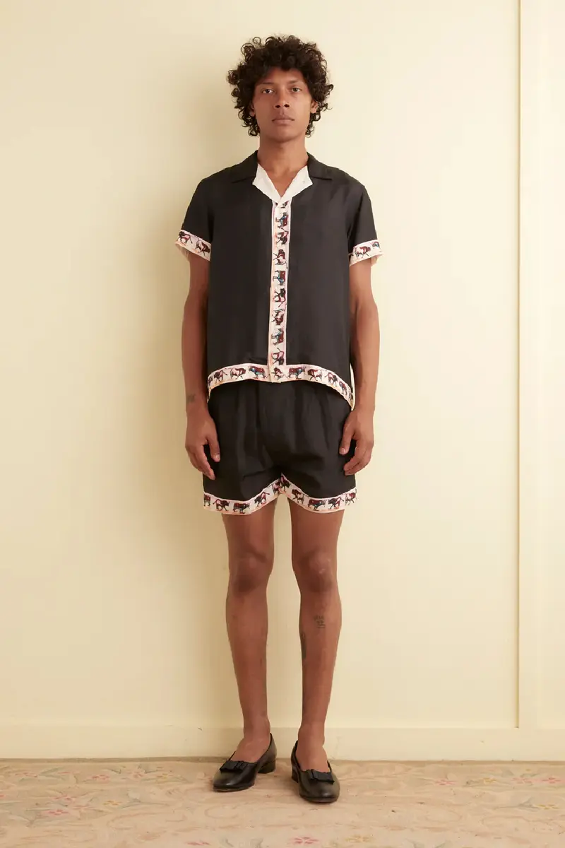 Bode Taureau Short Sleeve Shirt Black