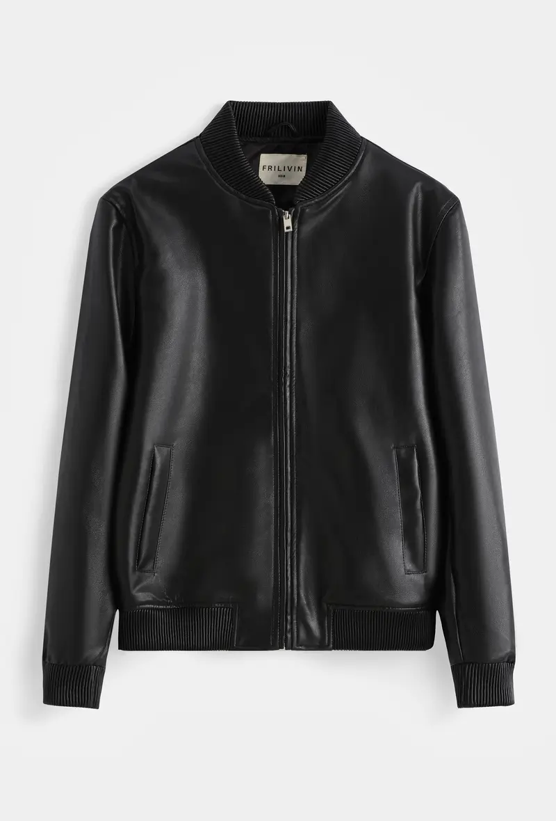 Bomber Simili Cuir Noir Homme