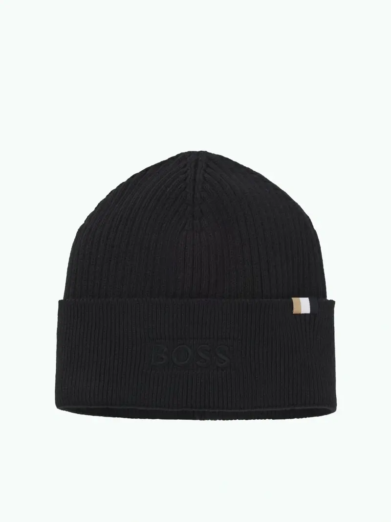Bonnet BOSS noir en laine et coton