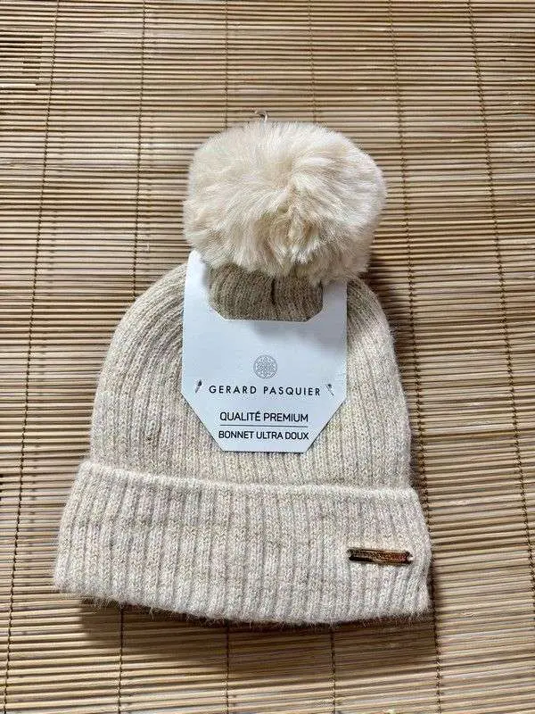 Bonnet femme pompom MANOUKIAN abricot