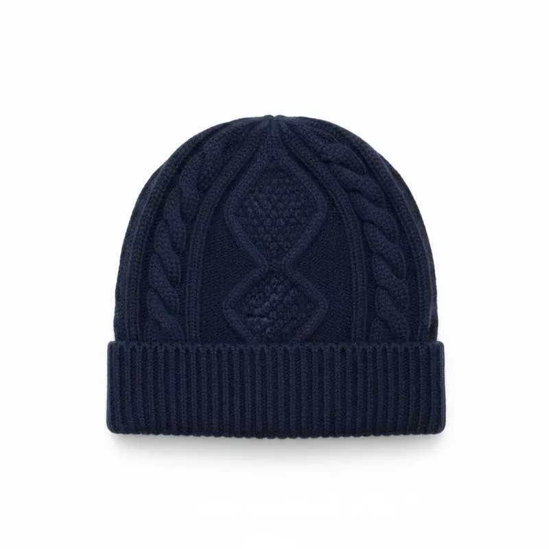 Bonnet marine laine merinos torsadé