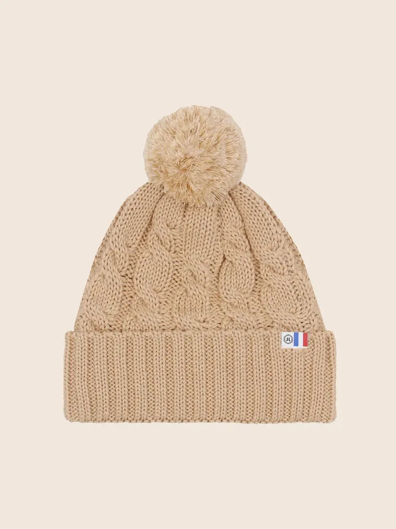 Bonnet pompon laine camel