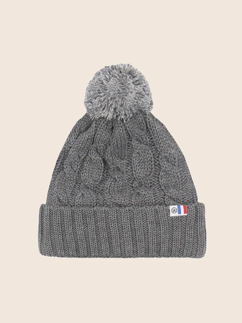 Bonnet pompon laine gris