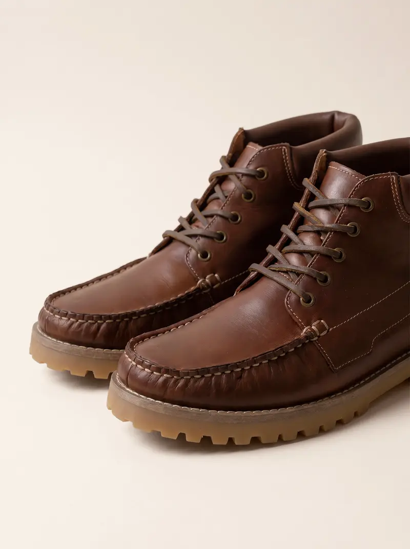 Boots bateau crampon cuir cognac