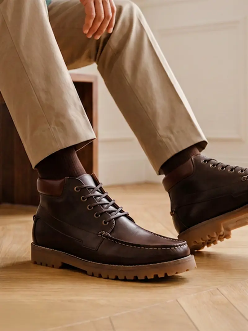Boots bateau crampon cuir marron