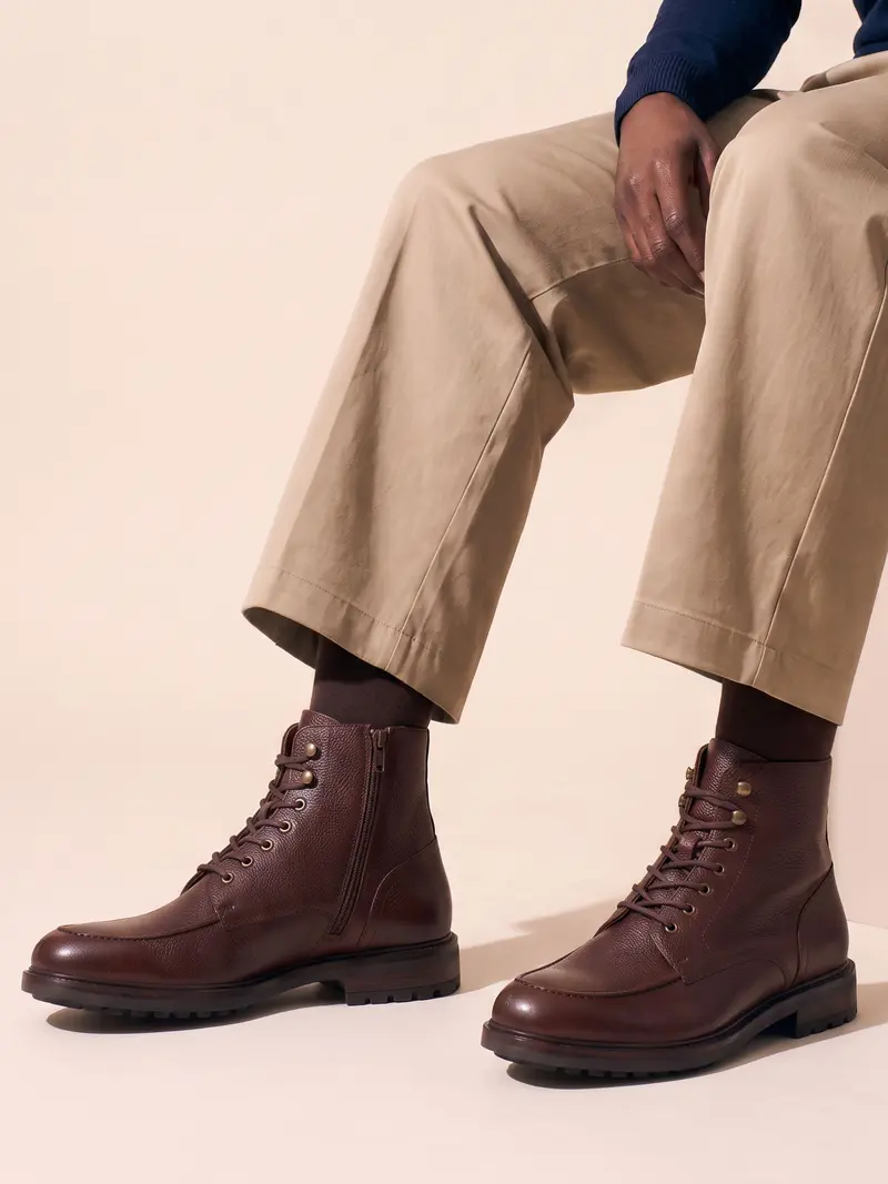 Boots plateau cuir grainé marron
