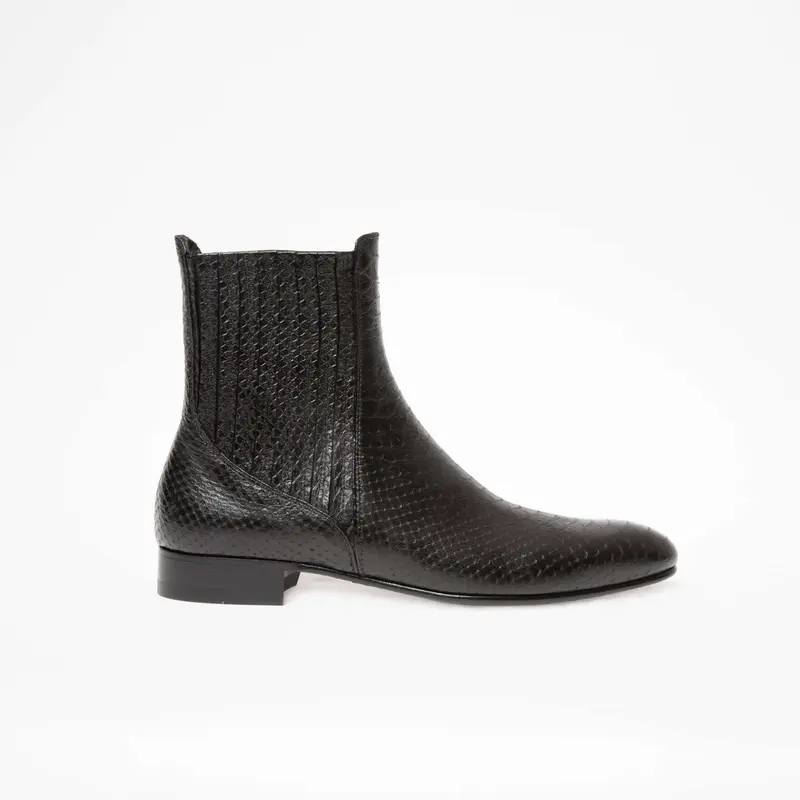 Bottine Cécilio en cuir embossé python noir