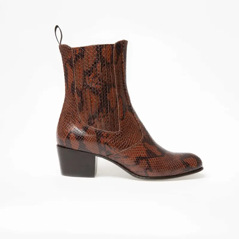 Bottine Gaia en cuir embossé python chocolat