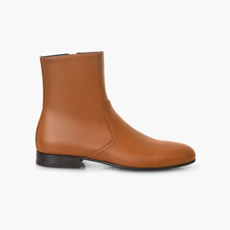 Bottine Jonathan en cuir de veau lisse camel
