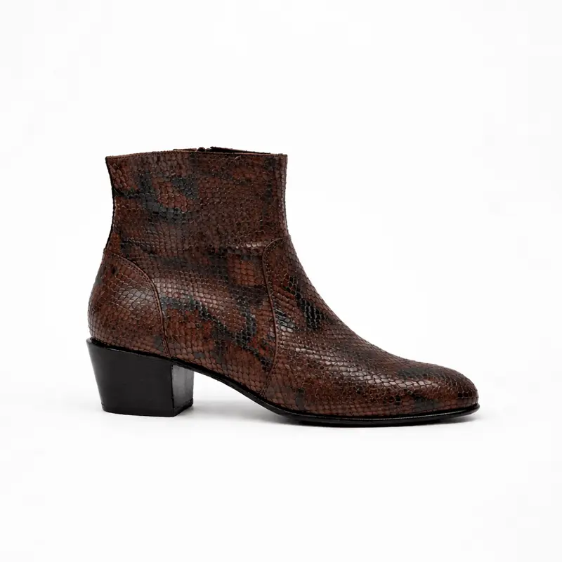 Bottine Maria en cuir embossé python chocolat