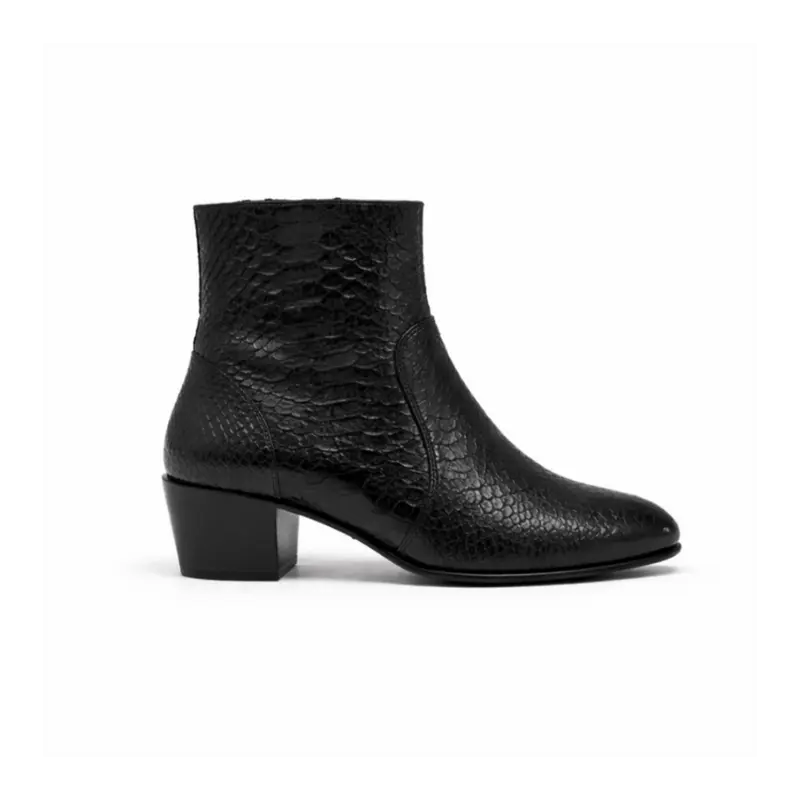 Bottine Maria en cuir embossé python noir