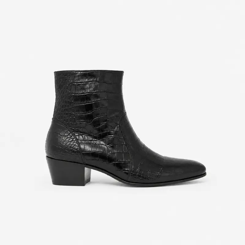 Bottine Mario en cuir embossé crocodile noir