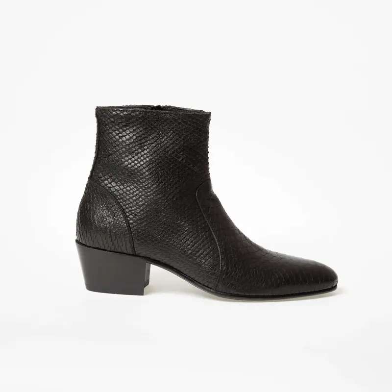 Bottine Mario en cuir embossé python noir