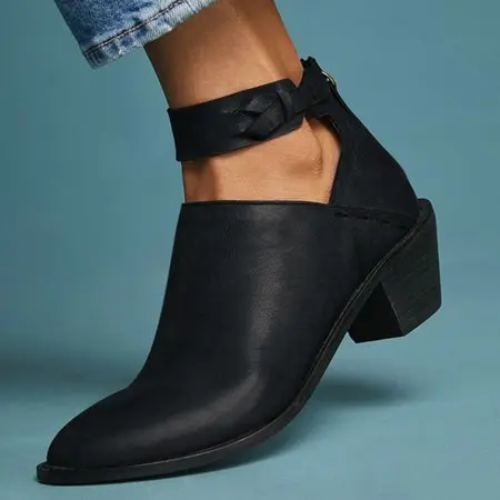 Bottines à Talons Épais Femme Grande Taille – Boots Zippées Quotidiennes