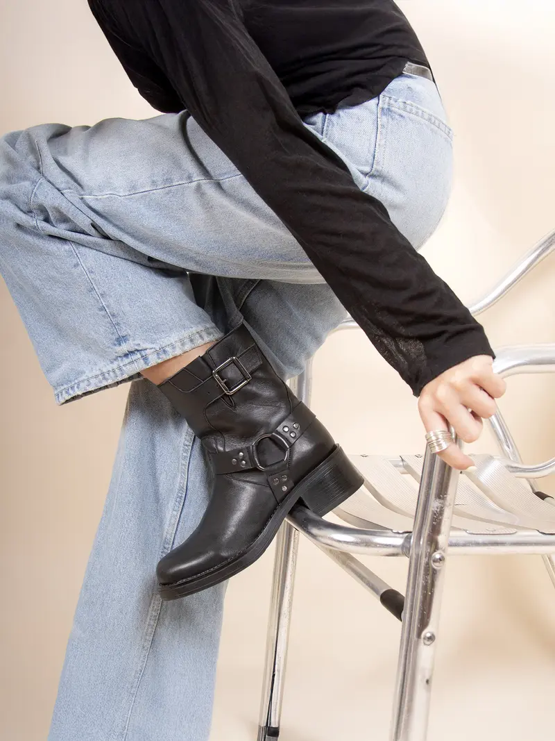 Bottines Biker cuir noir