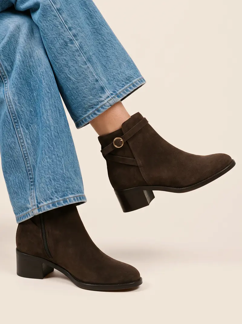Bottines cavalières cuir daim marron