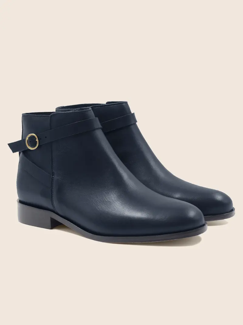 Bottines cavalières plates cuir bleu