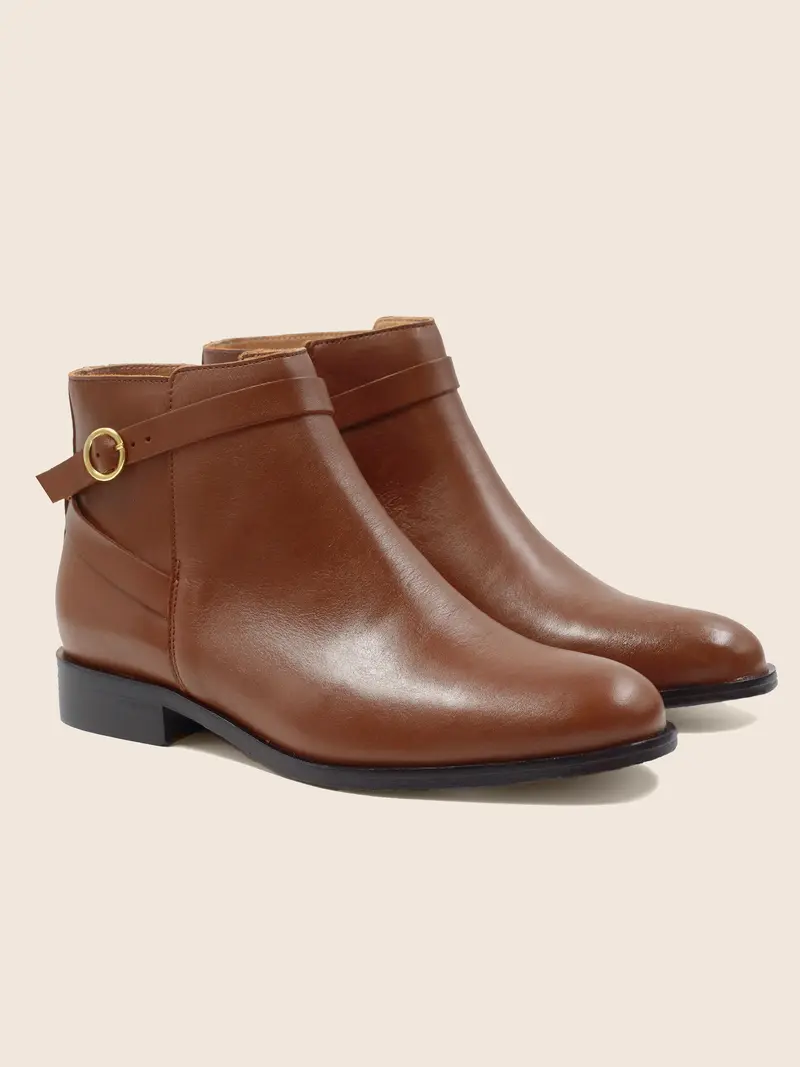 Bottines cavalières plates cuir camel