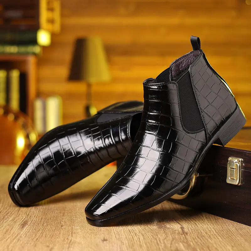 Bottines Chelsea homme effet crocodile – Bout pointu et finition brillante