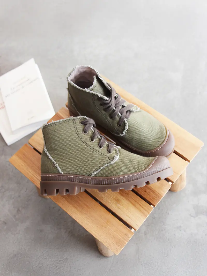 Bottines crantées toile recyclée kaki