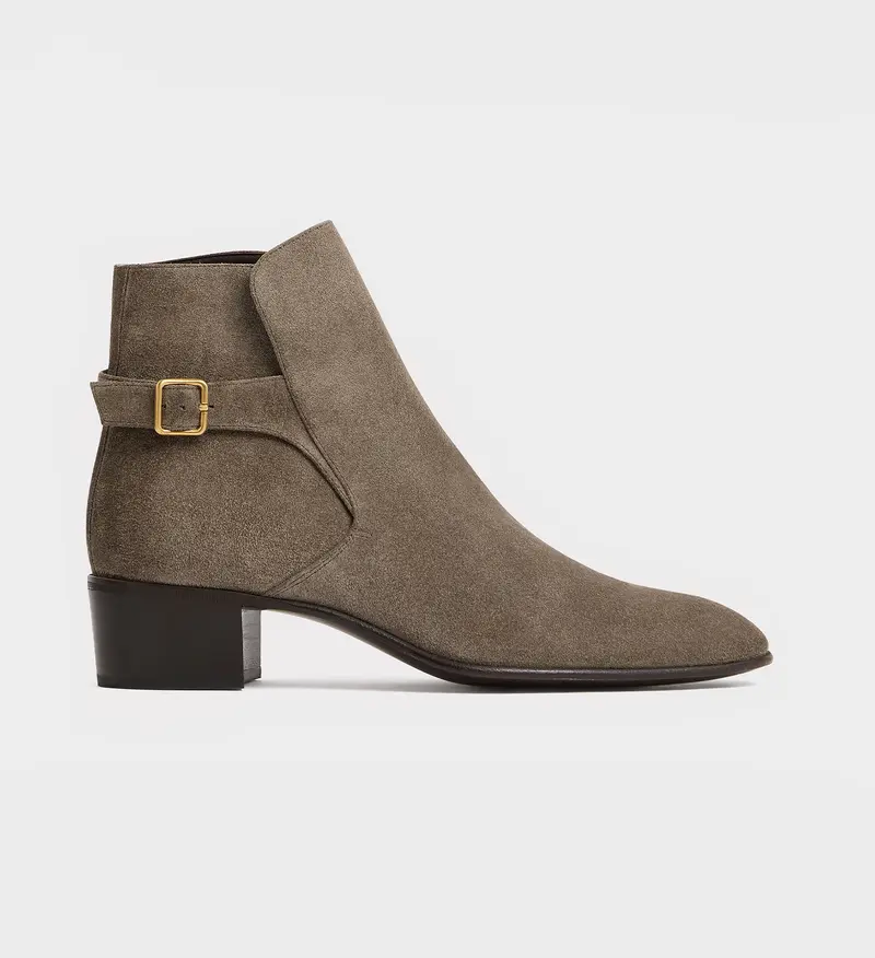 BOTTINES JODHPUR EN CUIR DE VEAU SUÉDÉ – ÉTAINS