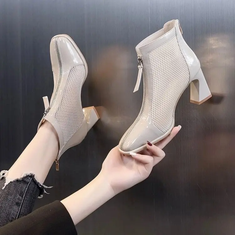 Bottines Martin en Maille Respirante Femme – Talon Aiguille ou Carré Fermeture Éclair