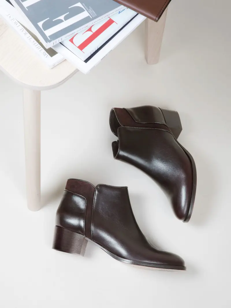 Bottines moyen talon cuir marron
