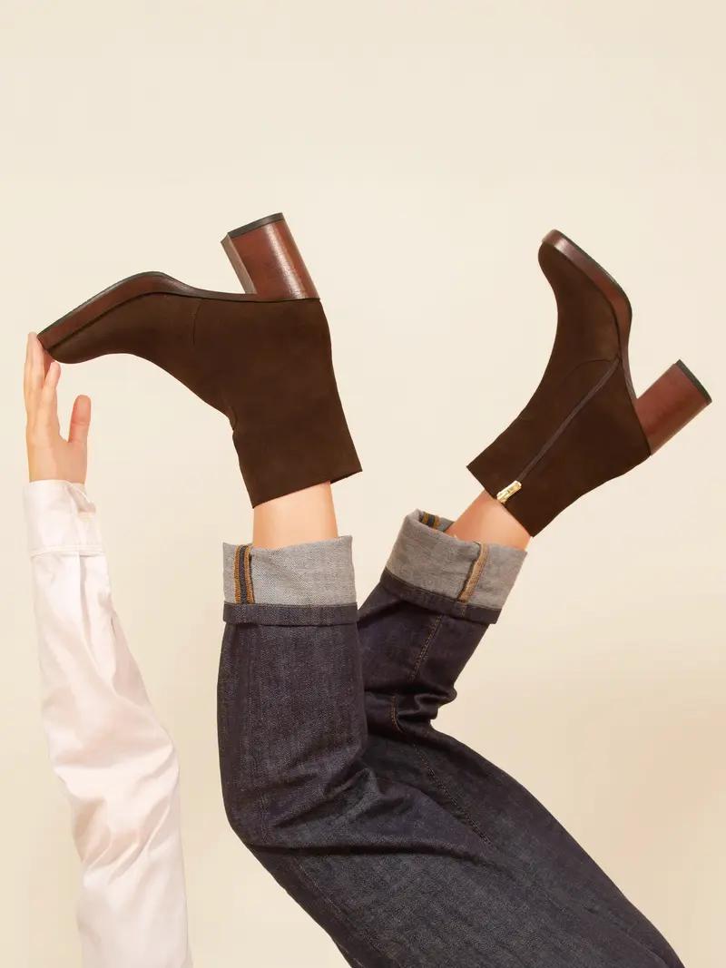 Bottines plateforme cuir daim marron