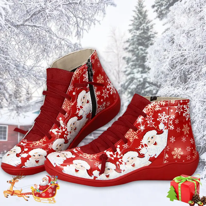 Bottines plates femme style Noël, vertes ou rouges