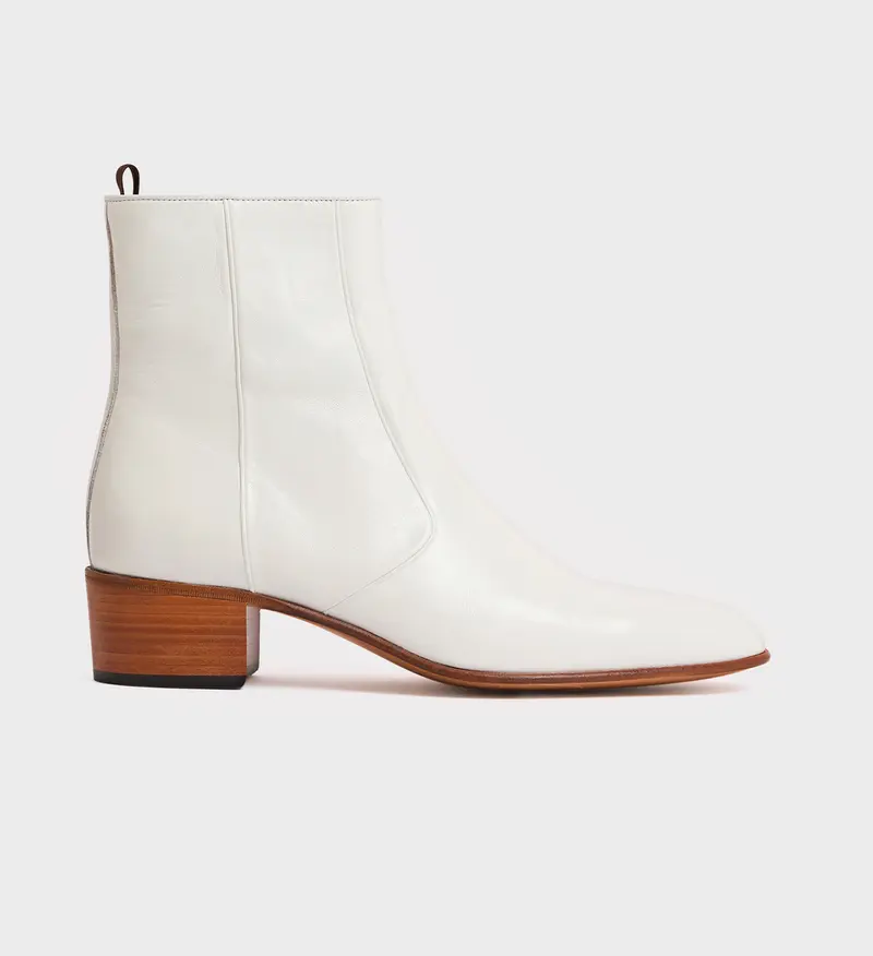 BOTTINES ZIPPÉES EN CUIR DE VEAU BRILLANT - BLANC CASSÉ